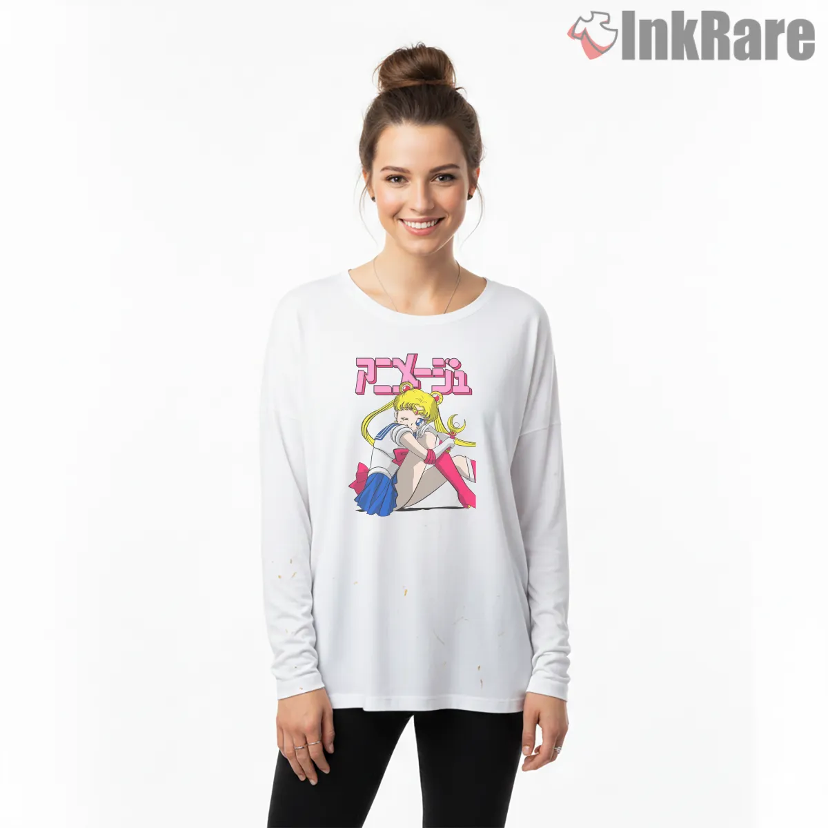 Usagi Tsukino Classic Seated Pose Anime Shirt on white long sleeve shirt for women graphic tee