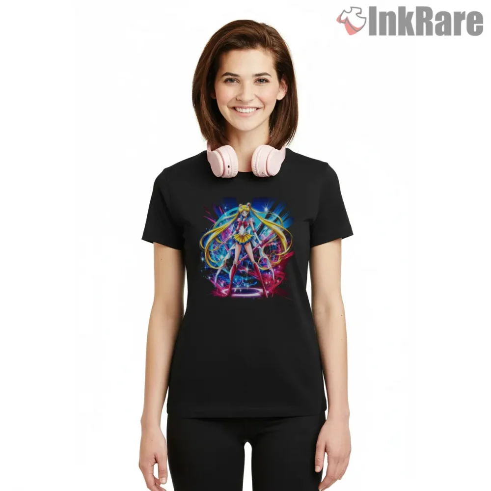 Usagi Tsukino Dreamy Magical Girl Anime Shirt on black short sleeve shirt for women graphic tee