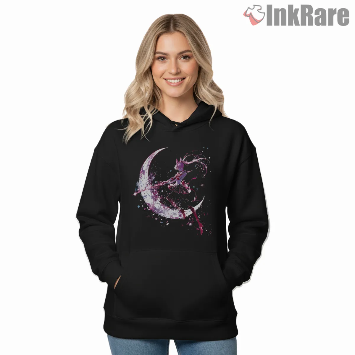 Usagi Tsukino Moonlit Dream Silhouette Shirt on black hoodie for women graphic tee