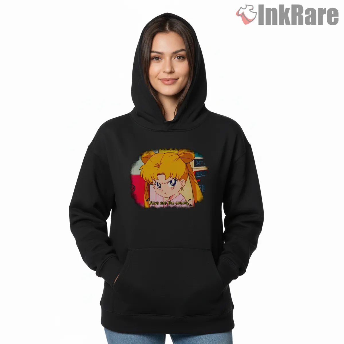 Usagi Tsukino Retro Meme Quote Anime Shirt on black hoodie for women graphic tee