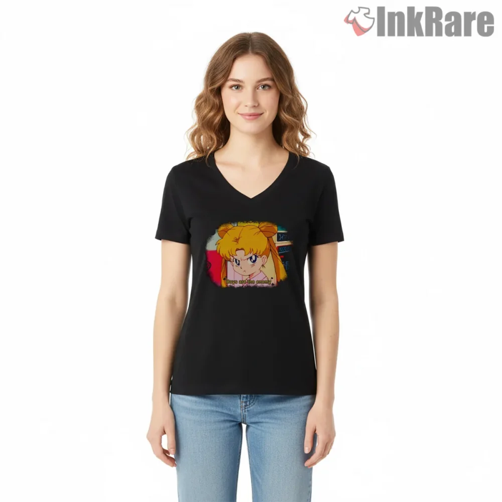 Usagi Tsukino Retro Meme Quote Anime Shirt on black v-neck shirt for women graphic tee
