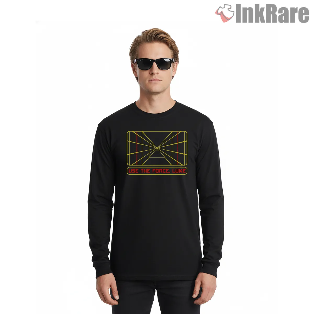 Use The Force Luke Trench Run Grid Shirt on black long sleeve shirt for men graphic tee