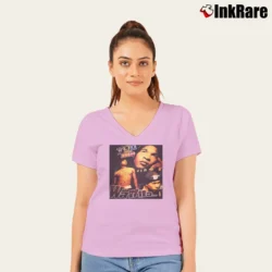 Women’s Usher 90s Rap Music Tribute V-Neck Tee in light pink | Chic Neckline, Soft Texture