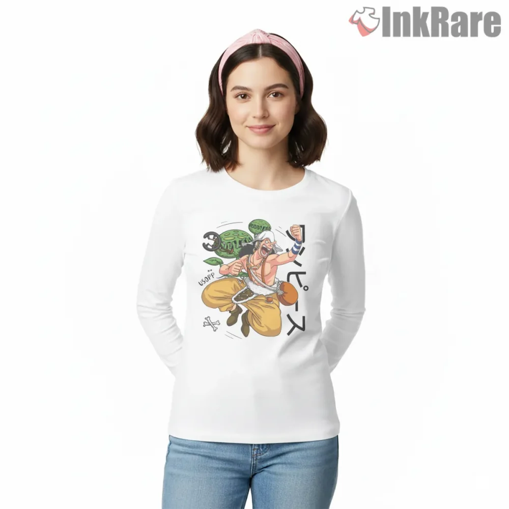 Usopp Brave Warrior Of The Sea Anime Shirt on white long sleeve shirt for women graphic tee