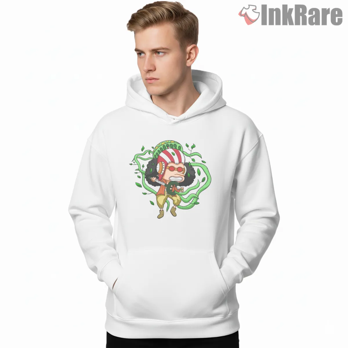 Usopp Chibi Brave Sniper Pirate Anime Hoodie White Usopp Chibi Brave Sniper Pirate Anime Shirt on white hoodie for men graphic tee