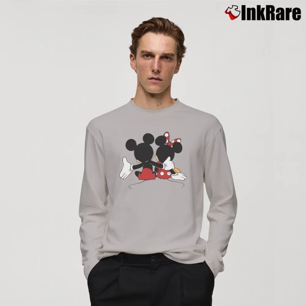 Men’s Valentine Mickey Minnie Matching Couple Long-Sleeve Shirt in sport grey | Sleek, Lightweight, Year-Round Wear