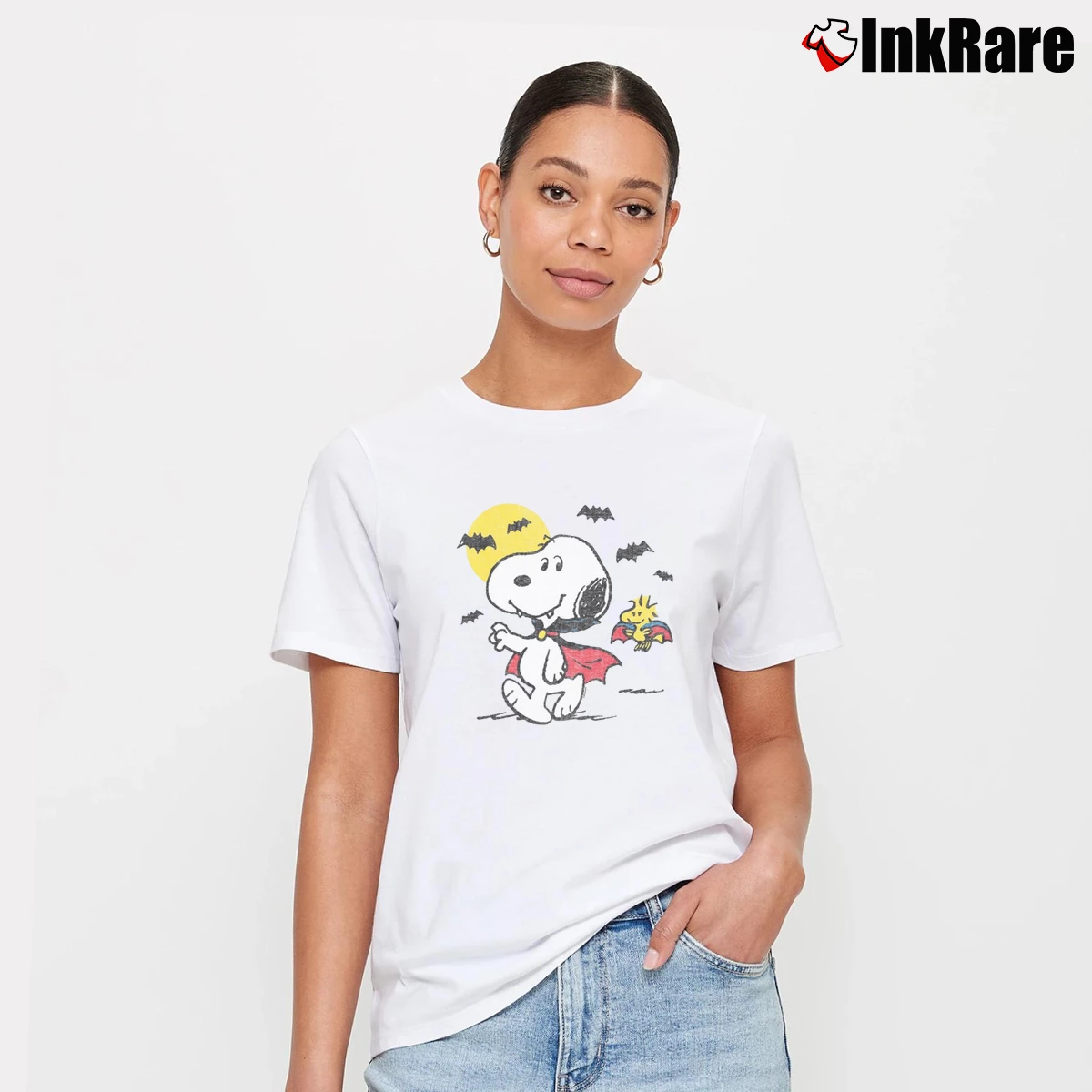 Vampire Snoopy Woodstock Women’s Tee in white – Effortless Style Women’s Vampire Snoopy Woodstock T-Shirt in white | Soft, Flattering Fit