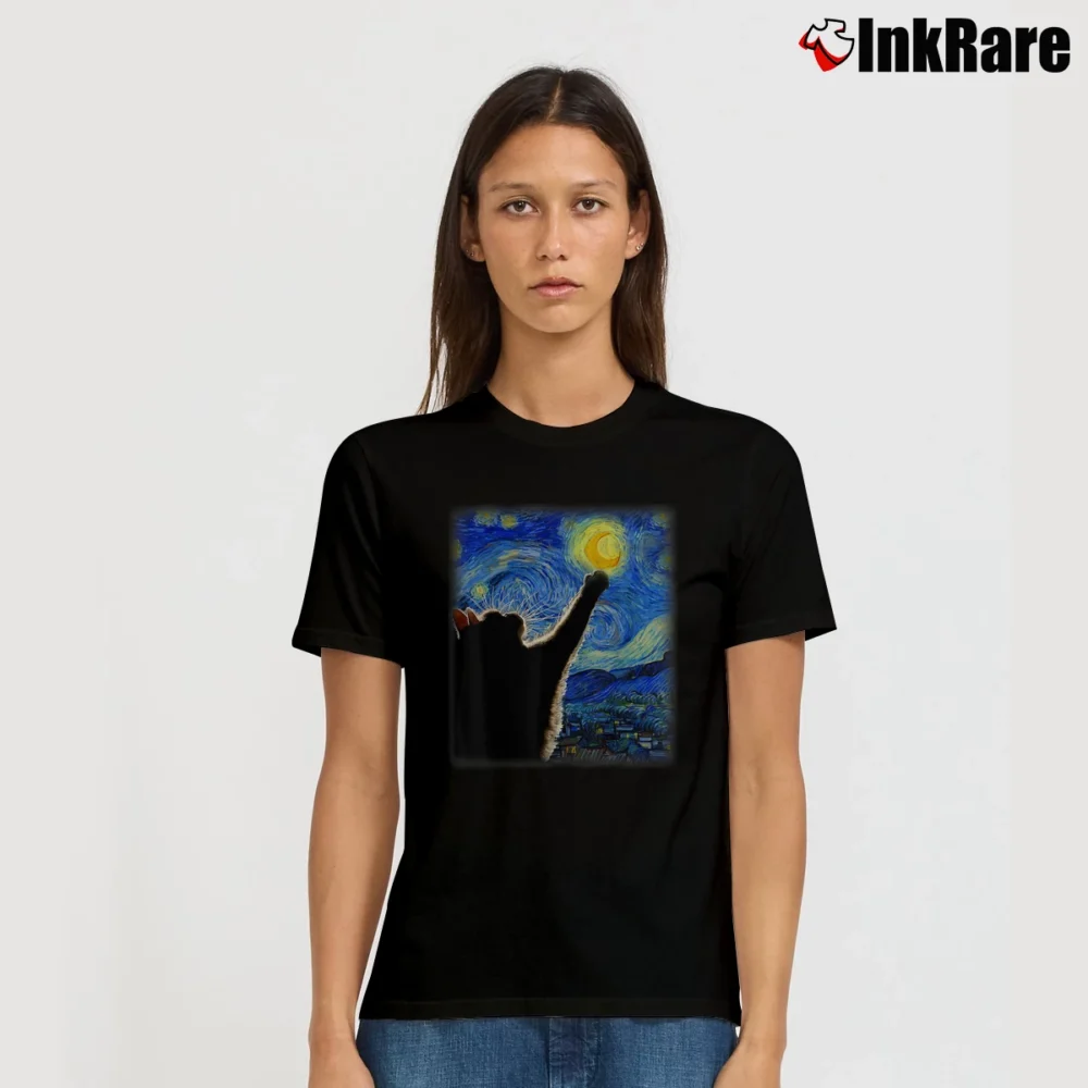 Women’s Van Gogh Starry Night Cat T-Shirt in black | Soft, Flattering Fit
