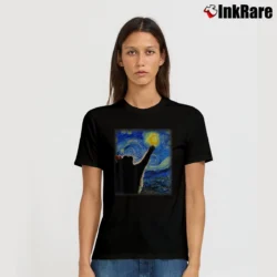 Women’s Van Gogh Starry Night Cat T-Shirt in black | Soft, Flattering Fit