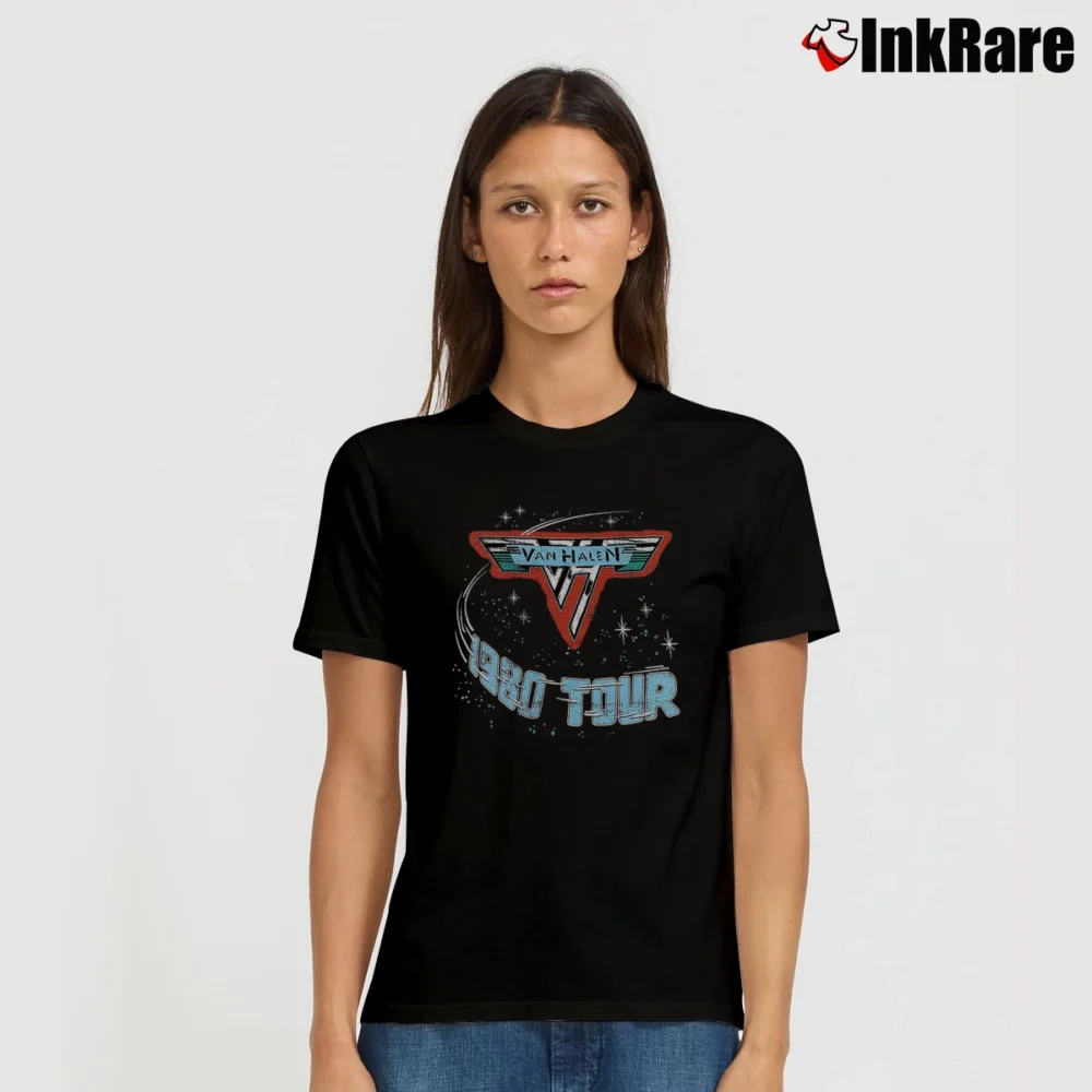 Women’s Van Halen 1980 Tour Dates Of Rock Signature T-Shirt in black | Soft, Flattering Fit