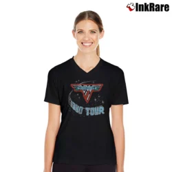 Women’s Van Halen 1980 Tour Dates Of Rock V-Neck Tee in black | Chic Neckline, Soft Texture