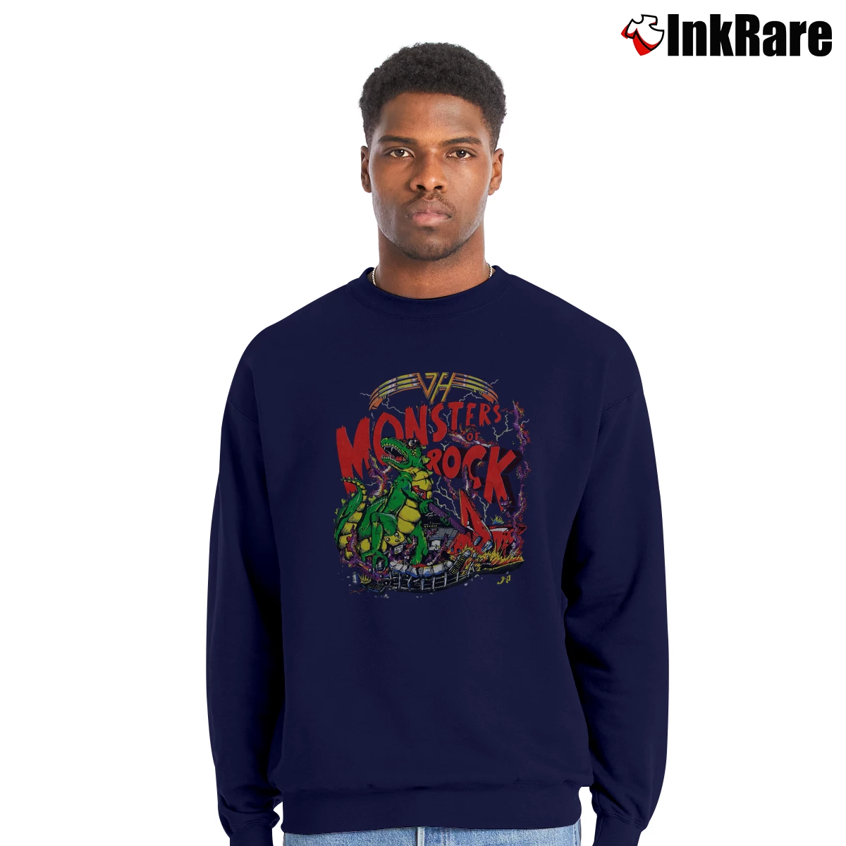 Men’s Van Halen 1988 Concert Tour Crewneck Sweatshirt in navy | Cozy Fabric, Clean Style