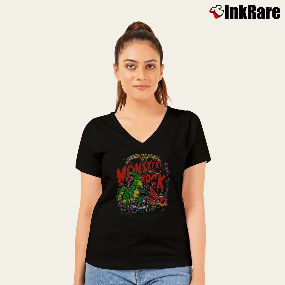 Women’s Van Halen 1988 Concert Tour V-Neck Tee in black | Chic Neckline, Soft Texture