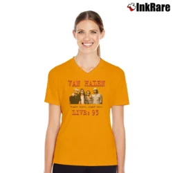 Women’s Van Halen 1993 Right Here Right Now V-Neck Tee in orange | Chic Neckline, Soft Texture