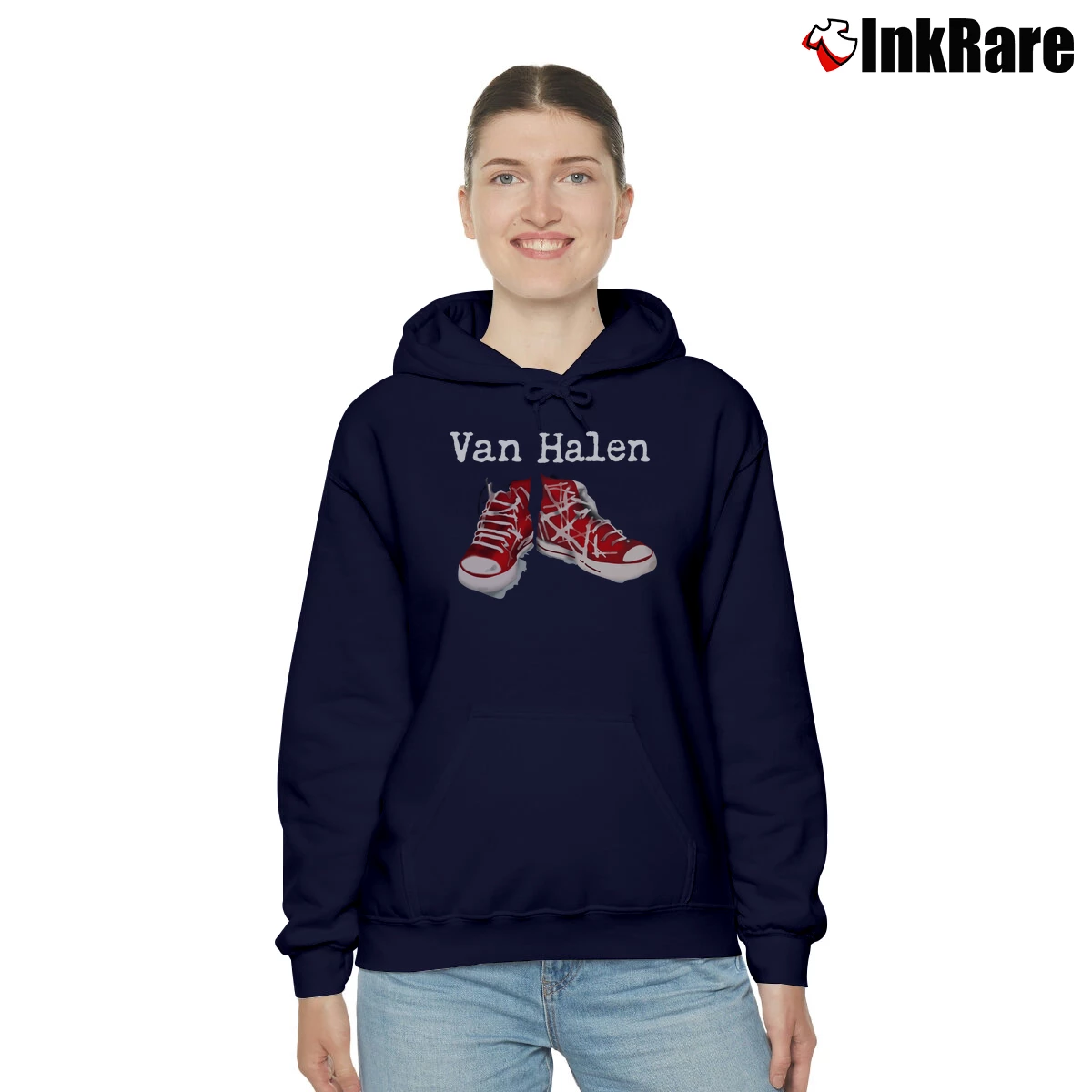 Women’s Van Halen 2014 Tour Red Triples Shoes Graphic Casual Cozy Hoodie in navy | Warm, Structured, Stylish