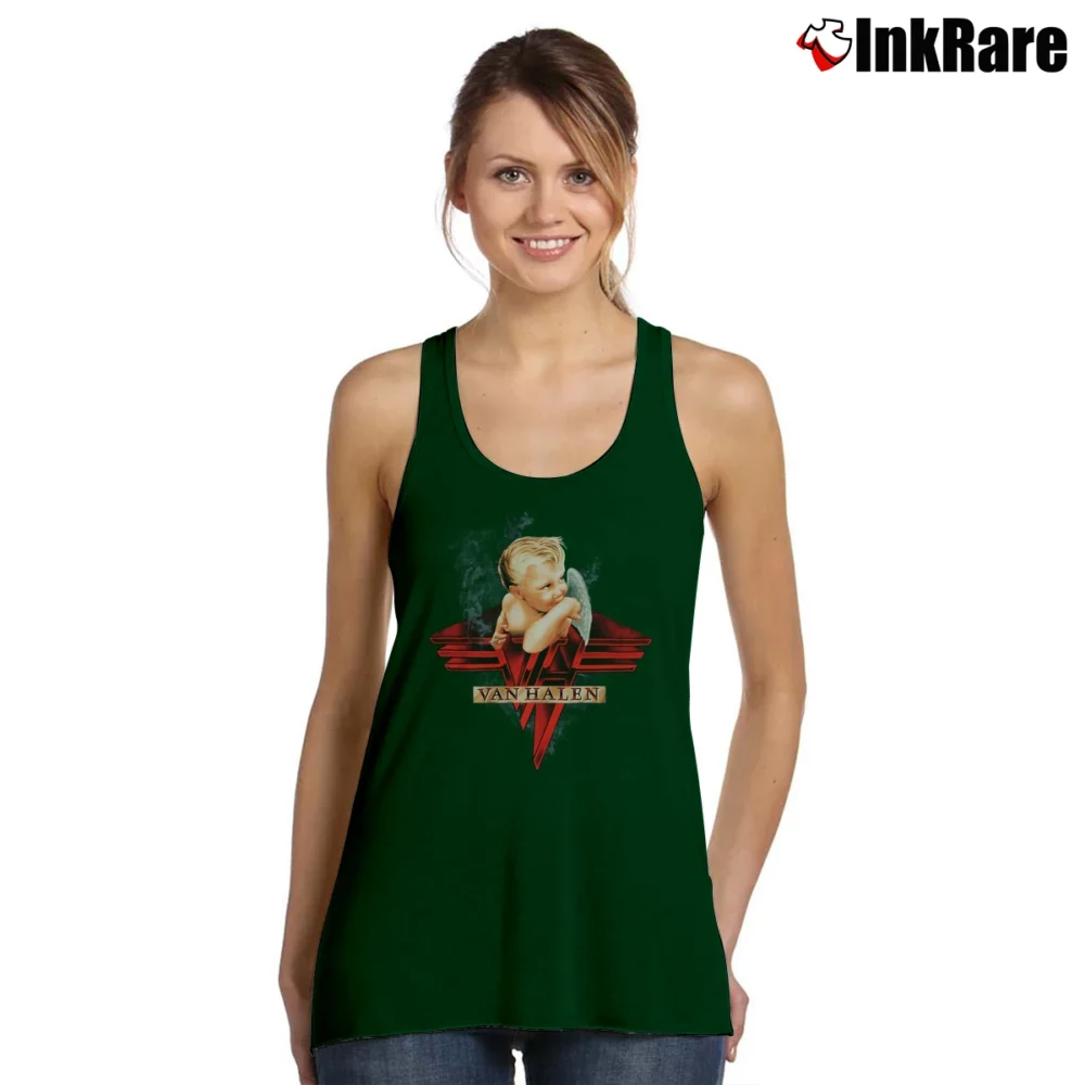 Women’s Van Halen Baby Smoking Logo for Rock Fans Tank Top in forest green | Lightweight, Movement-Friendly