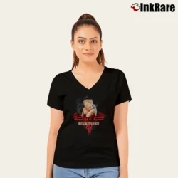 Women’s Van Halen Baby Smoking Logo for Rock Fans V-Neck Tee in black | Chic Neckline, Soft Texture