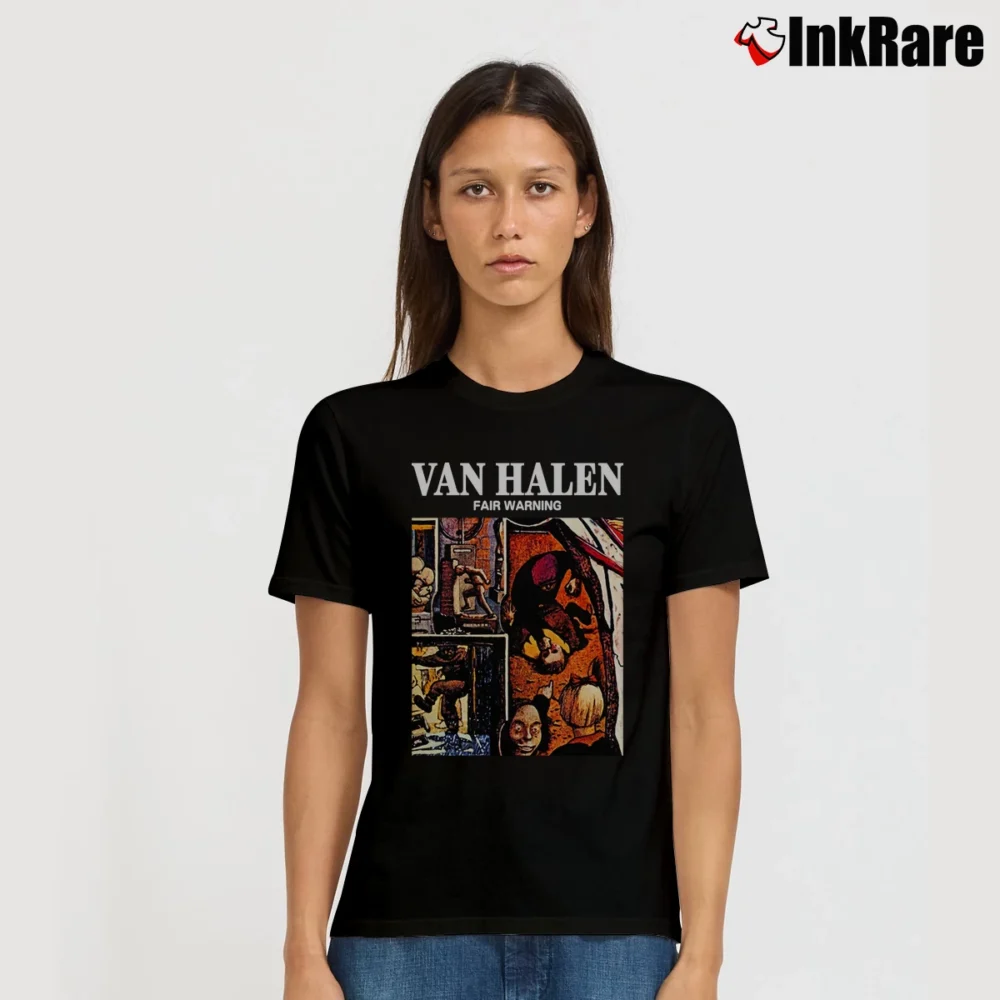 Women’s Van Halen Fair Warning Tour 1981 Music Fan Signature T-Shirt in black | Soft, Flattering Fit