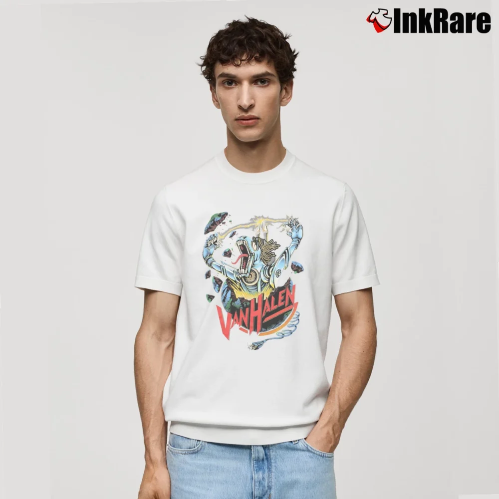 Men’s Van Halen Kicks Ass 80s Metal Beast Classic T-Shirt in white | Soft, Breathable Everyday Wear
