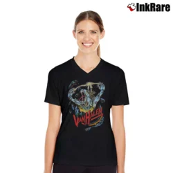Women’s Van Halen Kicks Ass 80s Metal Beast V-Neck Tee in black | Chic Neckline, Soft Texture