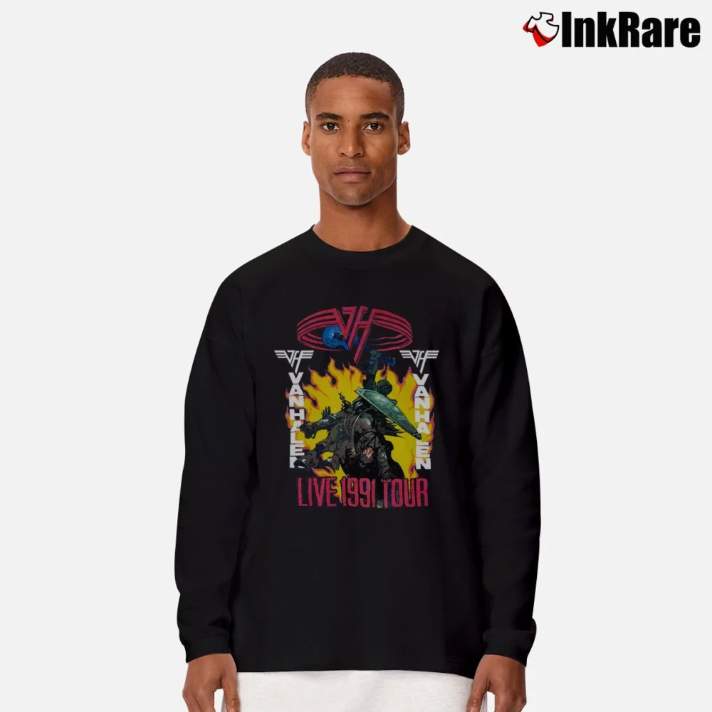 Men’s Van Halen Live 1991 Tour Super Vintage Rock Band Long-Sleeve Shirt in black | Sleek, Lightweight, Year-Round Wear