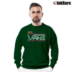 Men’s Vans X Nintendo Retro Gaming Crewneck Sweatshirt in forest green | Cozy Fabric, Clean Style