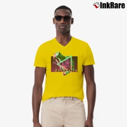 Men’s Vaporwave Cat Despacito Meme Aesthetic Funny Graphic V-Neck Tee in yellow | Sharp, Breathable, Everyday Staple
