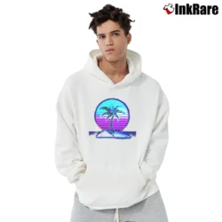 Men’s Vaporwave Summer Palm Tree Sunset Pullover Hoodie in white | Cozy, Durable, Modern Fit