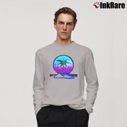 Men’s Vaporwave Summer Palm Tree Sunset Long-Sleeve Shirt in sport grey | Sleek, Lightweight, Year-Round Wear