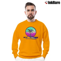 Men’s Vaporwave Summer Palm Tree Sunset Crewneck Sweatshirt in orange | Cozy Fabric, Clean Style