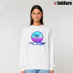Women’s Vaporwave Summer Palm Tree Sunset Relaxed Sweatshirt in white | Soft, Laid-Back Vibe