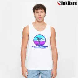 Men’s Vaporwave Summer Palm Tree Sunset Tank Top in white | Breathable, Active-Friendly Design