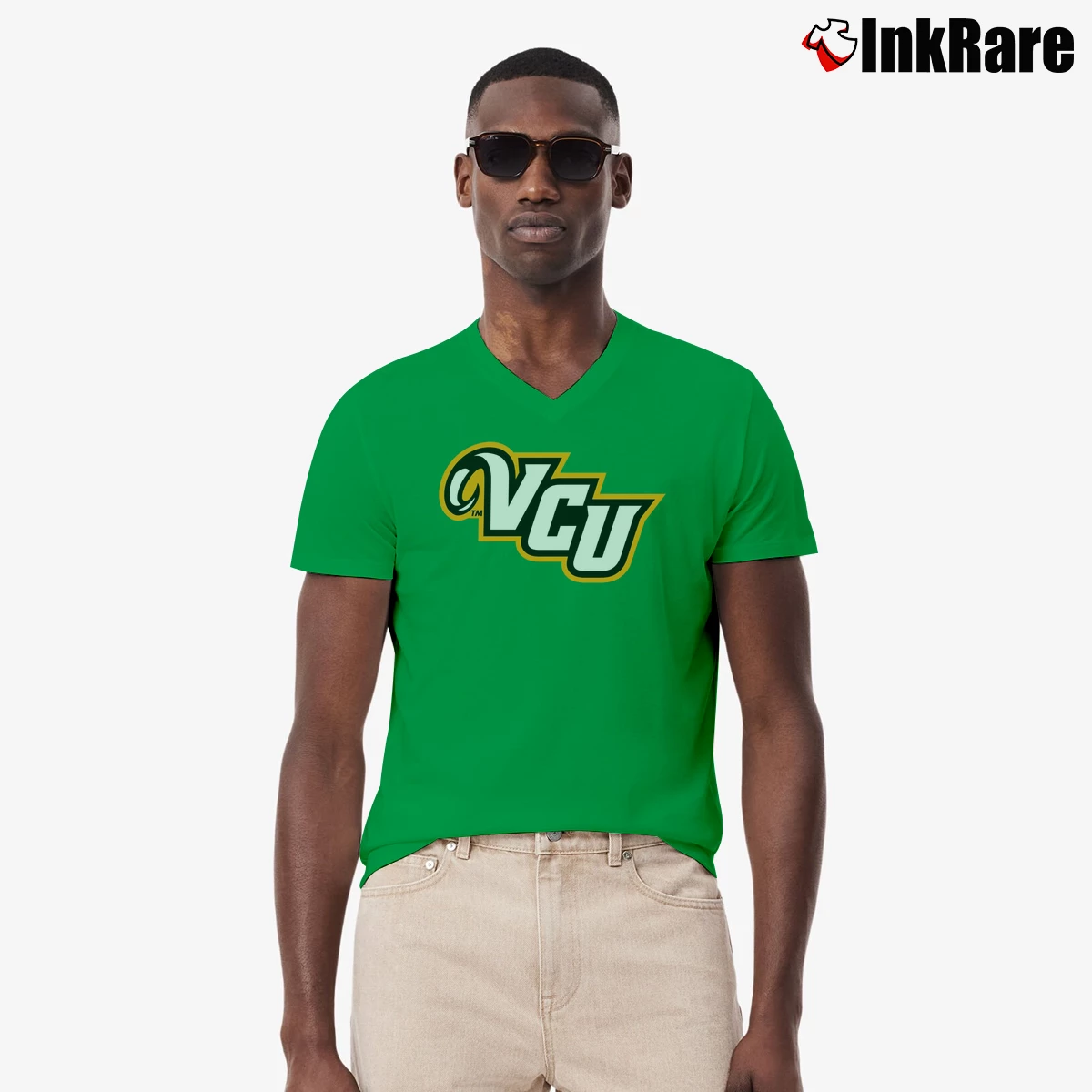 Men’s VCU Rams College NCAA V-Neck Tee in irish green | Sharp, Breathable, Everyday Staple