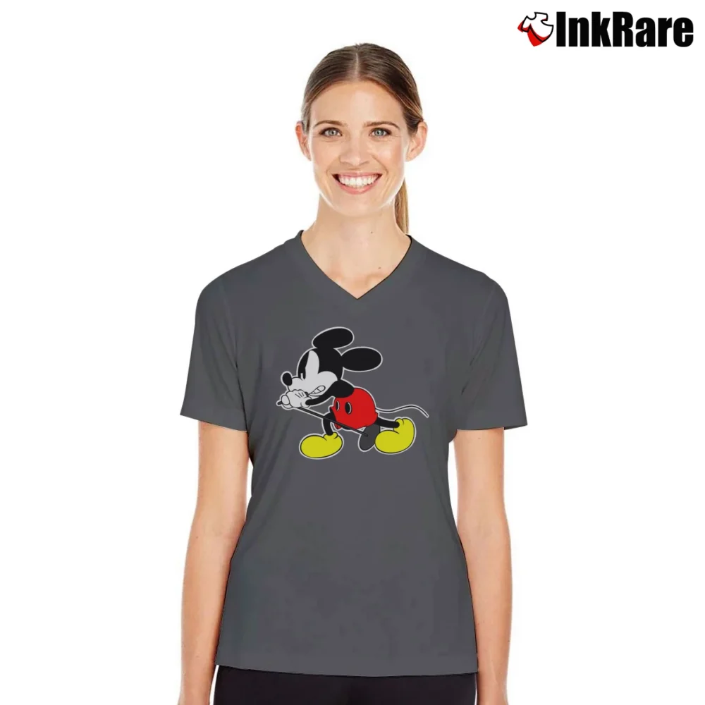 Women’s Vedder Mickey Mouse Graphic V-Neck Tee in charcoal | Chic Neckline, Soft Texture