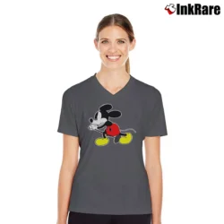 Women’s Vedder Mickey Mouse Graphic V-Neck Tee in charcoal | Chic Neckline, Soft Texture