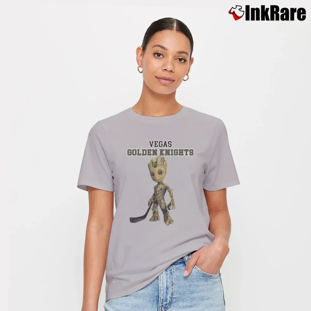 Women’s Vegas Golden Knights Guardians Of The Galaxy Groot Hockey Signature T-Shirt in sport grey | Soft, Flattering Fit