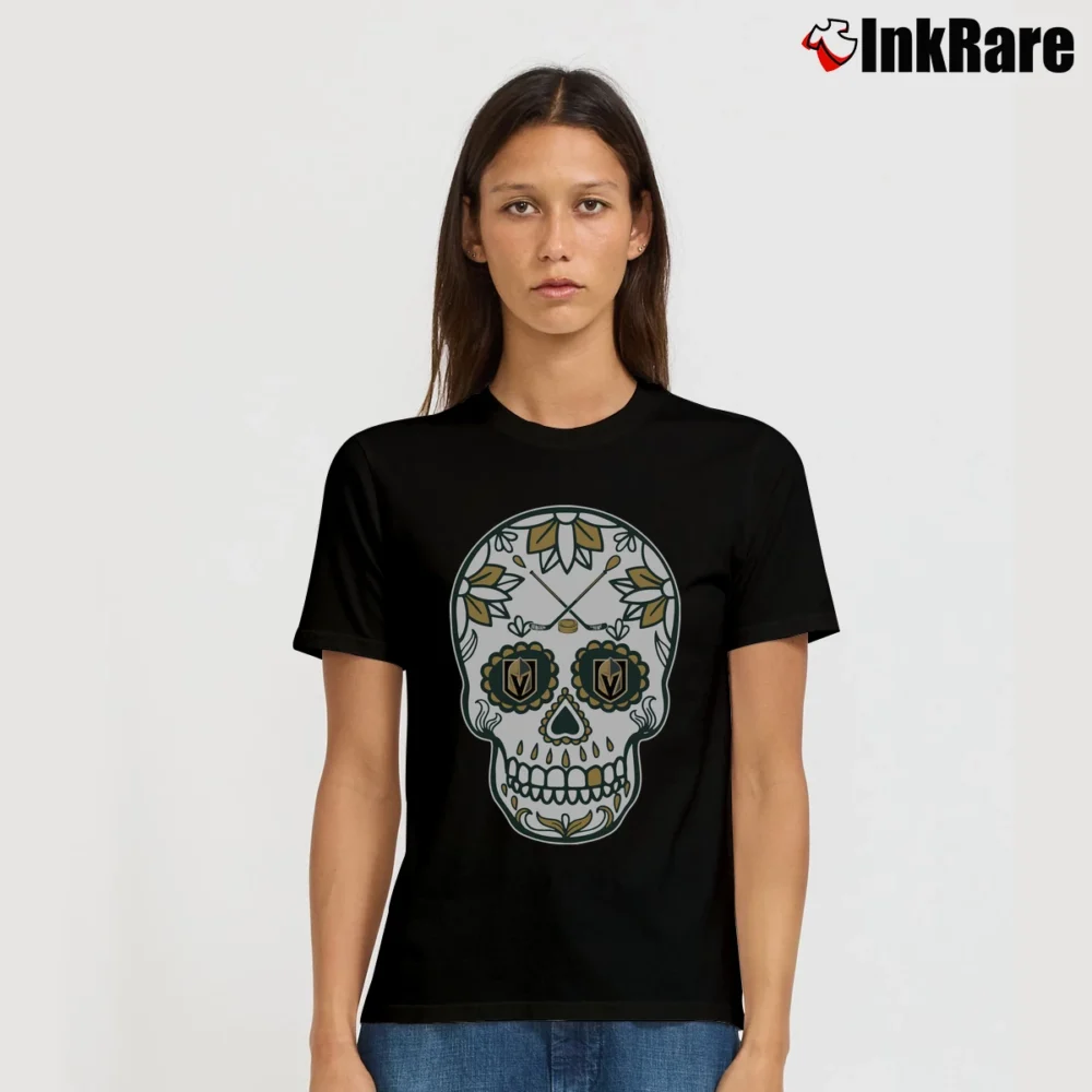 Women’s Vegas Golden Knights Hockey Sugar Skull Day Of The Dead Signature T-Shirt in black | Soft, Flattering Fit