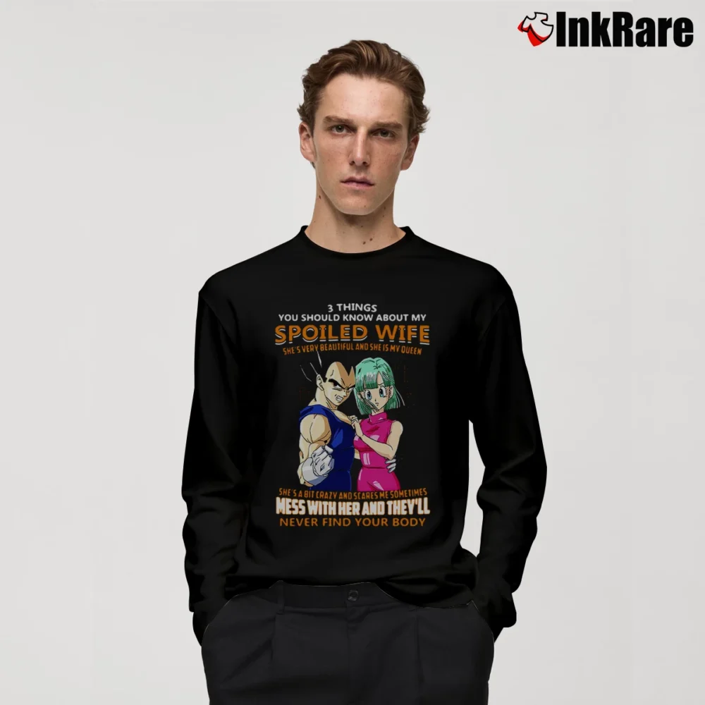 Men’s Vegeta And Bulma 3 Things You Should Know About My Wife Funny Dragon Ball Long-Sleeve Shirt in black | Sleek, Lightweight, Year-Round Wear