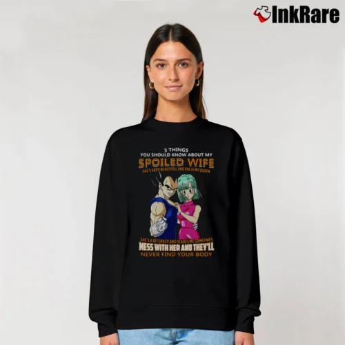 Vegeta And Bulma 3 Things You Should Know About My Wife Funny Dragon Ball Women’s Relaxed Sweatshirt in black – Cozy Casual Women’s Vegeta And Bulma 3 Things You Should Know About My Wife Funny Dragon Ball Relaxed Sweatshirt in black | Soft, Laid-Back Vibe
