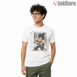 Vegeta Battle Armor Martial Warrior Pose Shirt on white short sleeve shirt for men graphic tee