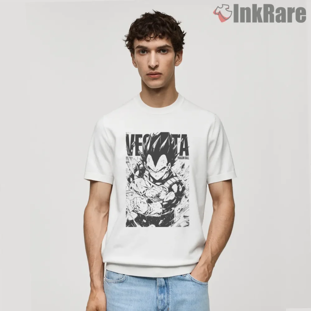 Vegeta Black And White Manga Panel Shirt on white short sleeve shirt for men graphic tee