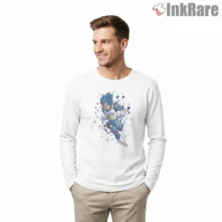Vegeta Blue Aura Battle Splash Art Shirt on white long sleeve shirt for men graphic tee