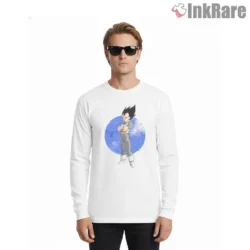 Vegeta Casual Blue Halo Portrait Shirt on white long sleeve shirt for men graphic tee