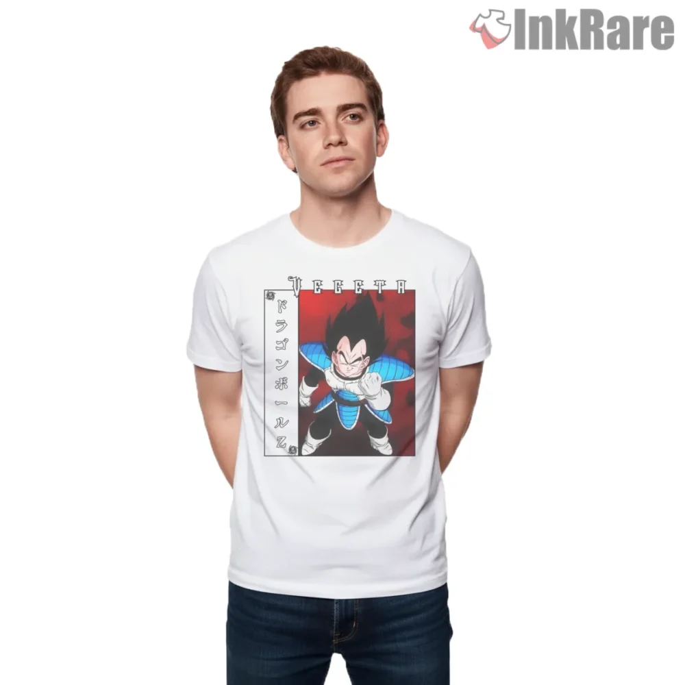 Vegeta Classic Battle Armor Warrior Shirt on white short sleeve shirt for men graphic tee