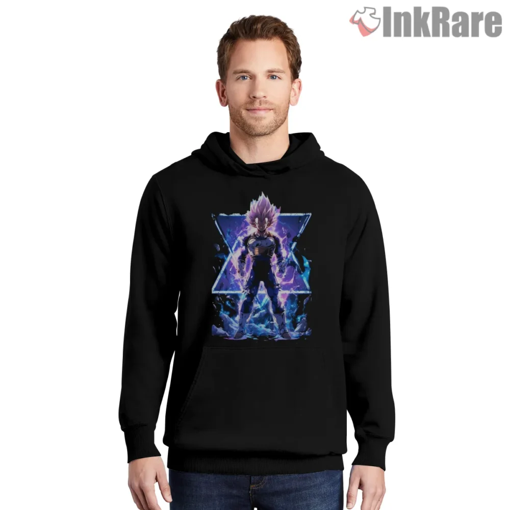 Vegeta Electric Aura Warrior Shirt on black hoodie for men graphic tee