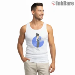 Vegeta Elite Warrior Blue Aura Pose Shirt on white tank top for men graphic tee