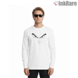 Vegeta Fierce Gaze Dragon Ball Z Close Up Shirt on white long sleeve shirt for men graphic tee