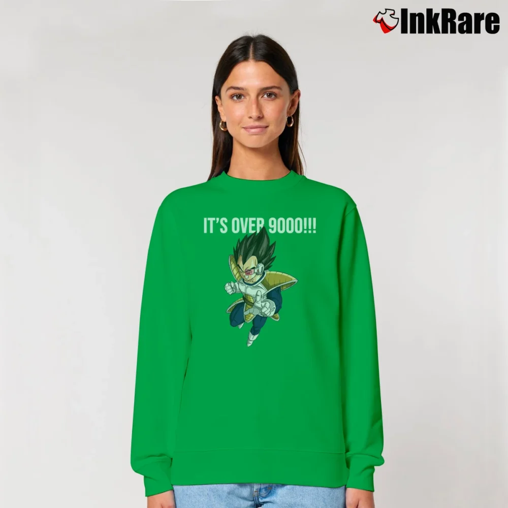 Women’s Vegeta It's Over 9000 Dragon Ball Z Relaxed Sweatshirt in irish green | Soft, Laid-Back Vibe