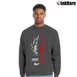Men’s Vegeta Just Do It Trending Graphic Dragon Ball Z Crewneck Sweatshirt in charcoal | Cozy Fabric, Clean Style