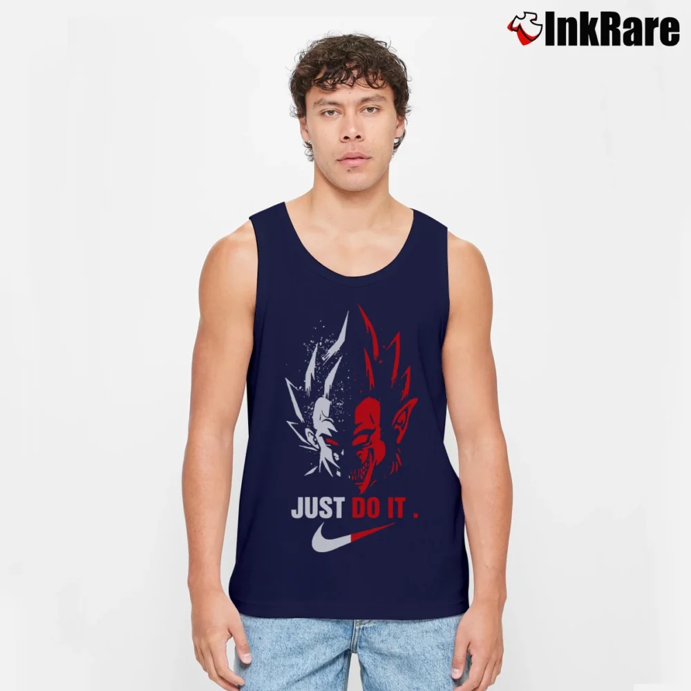 Men’s Vegeta Just Do It Trending Graphic Dragon Ball Z Tank Top in navy | Breathable, Active-Friendly Design